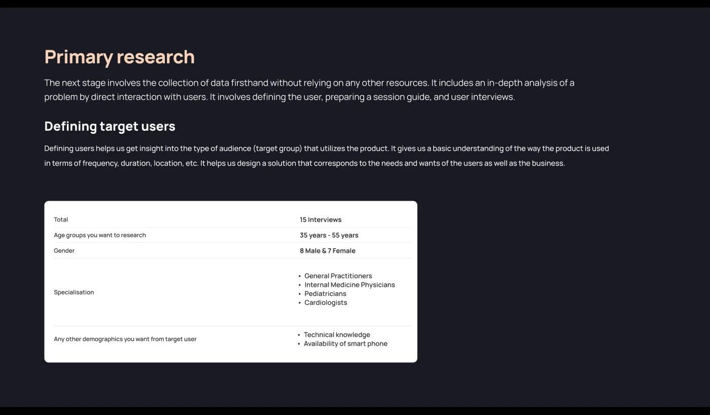 Defining the target user — the interview sample