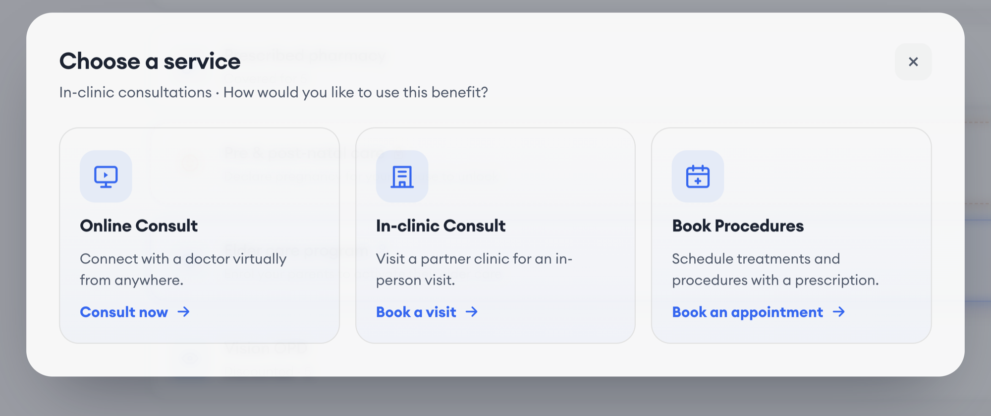 Service chooser modal